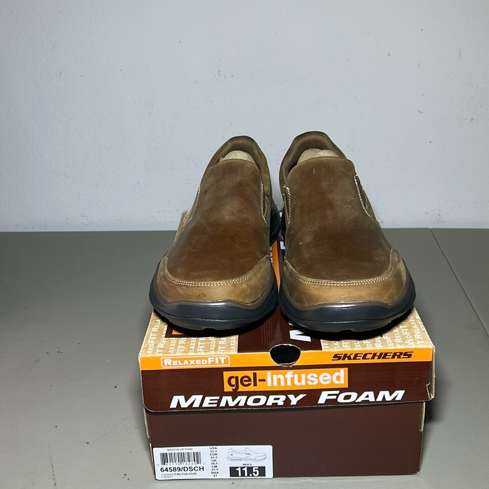 Skechers Men's Glide Calculous Slip On Brown Leather Comfort Shoes Size 11.5